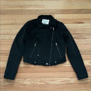 American Rag Cropped Moto Jacket Womens Small Black Asymmetrical Zip Up Casual